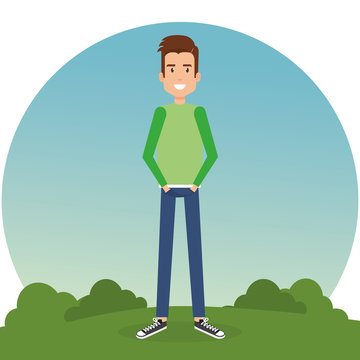young man in the park vector illustration design