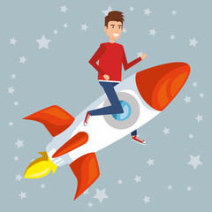 young man on the rocket character vector illustration design