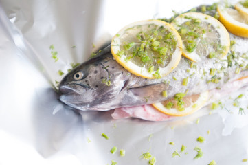 Raw fish on the plate