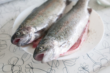 Raw fish on the plate
