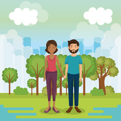 parents couple outside in landscape vector illustration design