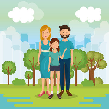 family members outside in landscape vector illustration design