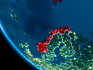 Orbit view of Norway at night