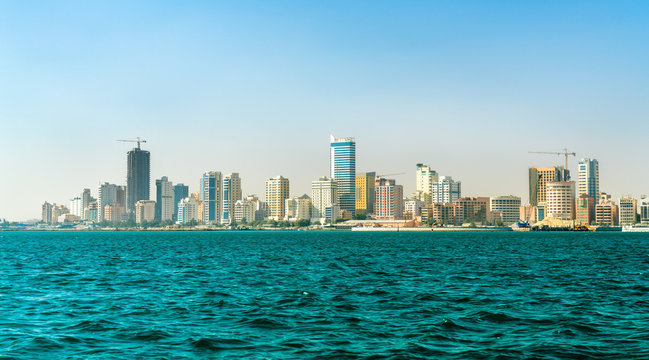 Skyline of Manama from the Persian Gulf. The Kingdom of Bahrain