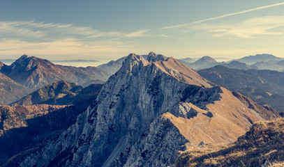 Panoramic view of spectacular mountain ridge.