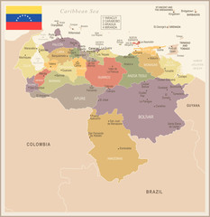 Venezuela - vintage map and flag - Detailed Vector Illustration