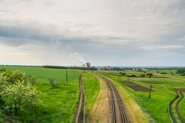 Fototapeta na wymiar The railroad to Berdyansk in the town of Pologу