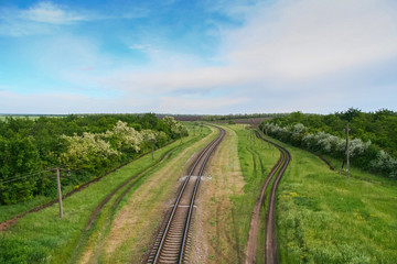 Fototapeta na wymiar The railroad to Berdyansk in the town of Pologу