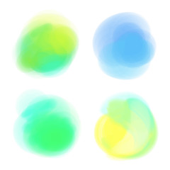 Watercolor spots. Colored aquarelle blotch on isolated background. Watercolour splotch. Bright stain. Abstract background. Backdrop for design. Greeting card. Art creation. Doodle for any inscriptions