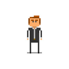 Pixel character man in the suit for games and web sites