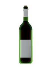 Wine bottle with white label on isolated white background. 3D Illustration