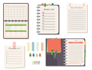 Agenda list vector business paper clipboard in flat style self-adhesive checklist notes schedule calendar planner organizer article illustration.