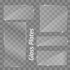 Glass set plates frame. Isolated on transparent background. 