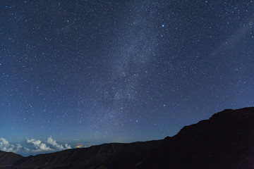 Fototapeta na wymiar view of the stars and milky way galaxy from the summit of haleakala on the island of maui in hawaii in the pacific ocean taken from the summit of haleakaka