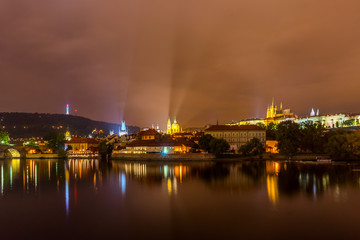 Naklejka premium Prague Castle and Prague's Venice at night. Prague, Czech Republic