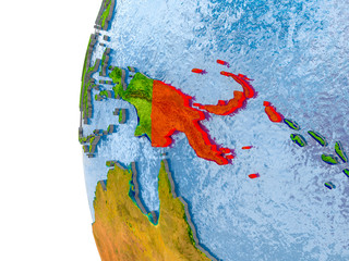 Map of Papua New Guinea on model of globe