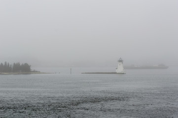 Palmer's Island lighthouse in fog