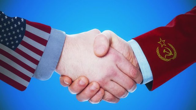United States - Soviet Union / Handshake concept animation about countries and politics / With matte channel
