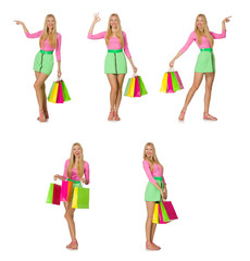 Woman with shopping bags isolated on white