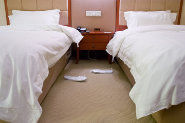 Fototapeta na wymiar Hotel Room With Double Bed