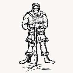 Fototapeta na wymiar outline sketch of a warrior with a spear