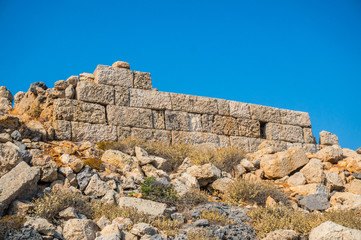 Preserved part of of the great wall of the pirate castle (garrison) in Antikythera Greece