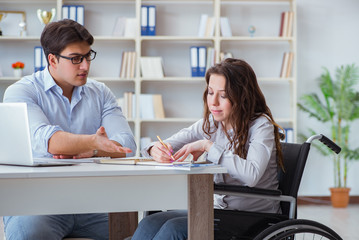 Disabled student studying and preparing for college exams