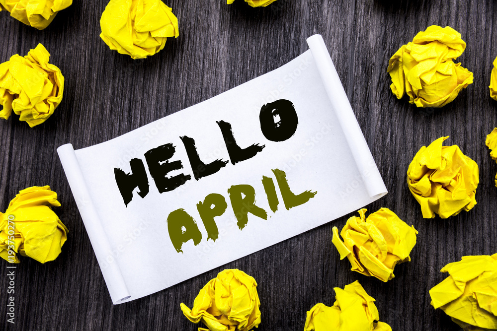 Poster writing text showing hello april. business concept for spring welcome written on sticky note notepad