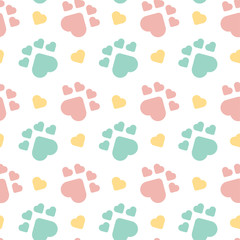 Dog Foot print with heart shape seamless pattern