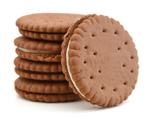 chocolate cookies with creme filing isolated on white background