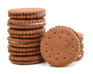 chocolate cookies with creme filing isolated on white background