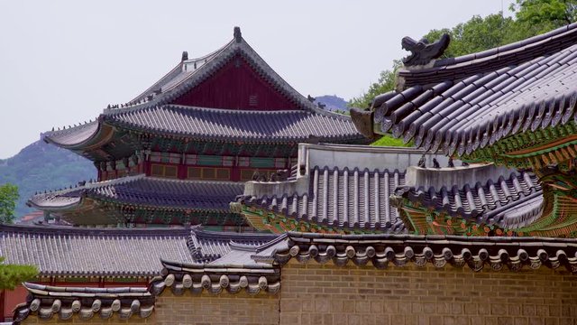 Traditional pavilion roofs in the Injeongjeon, Changdeokgung is a palace built as a secondary palace of the Joseon dynasty in 1405, during King Taejong's 