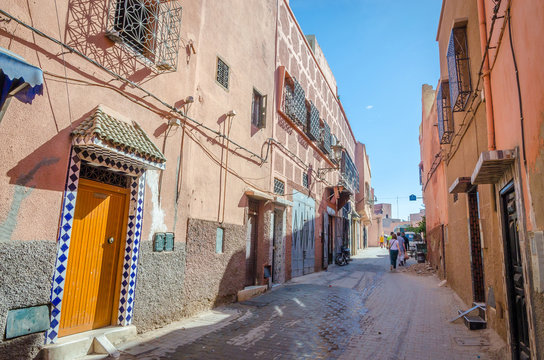 Beautiful street of old medina in Marrakesh, Morocco