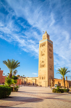 Koutoubia Mosque minaret in old medina  of Marrakesh, Morocco