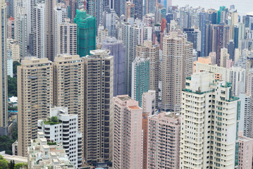 aerial view of the cityscape at Victoria Harbor.