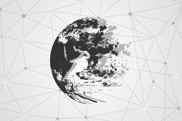 abstract technology concept world and digital link connection hi tech on gray background. Elements of this image furnished by NASA