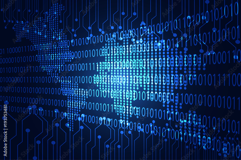 Poster abstract technology concept map dot digital link binary on hi tech blue background
