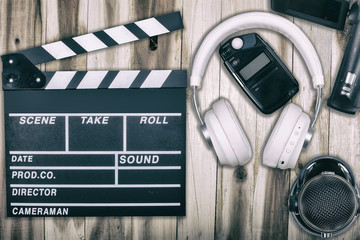 CClapperboard headphones video light metering microphone