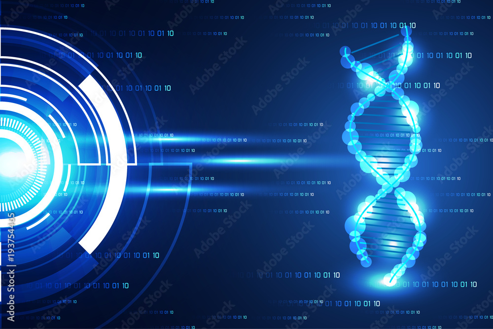 Poster abstract technology science concept modern circle blue light and dna digital on hi tech binary backg