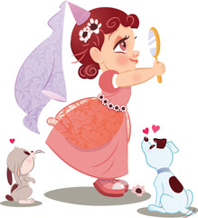 Little girl looking into a mirror