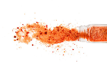 cuban seasoning. spilled cuban spice mix. Isolated on a white background.  top view, flat lay - obrazy, fototapety, plakaty