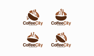 Set of Coffee City logo designs concept, Coffee Building logo template vector