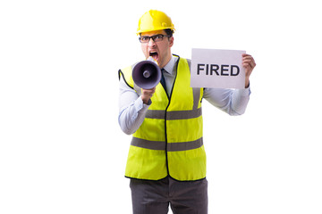 Construction supervisor in dismissal concept isolated on white b