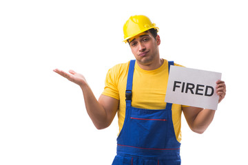Repairman fired from his job isolated on white