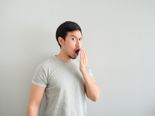 Funny face of bad breath man.