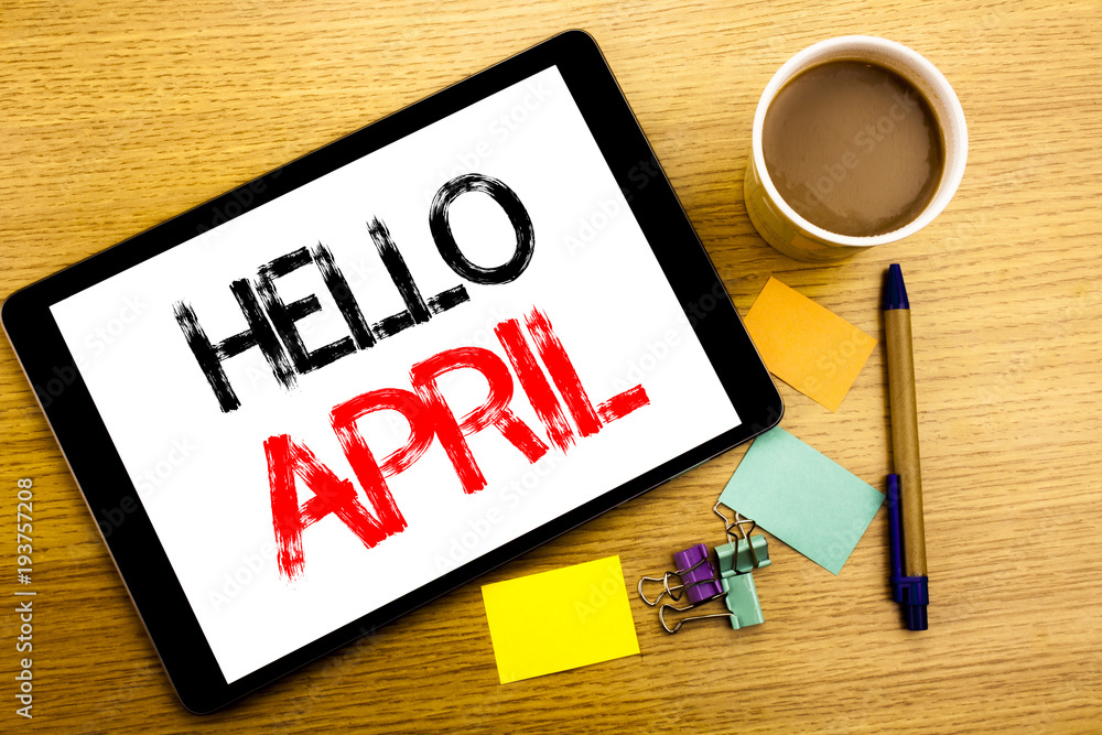 Poster handwritten text caption showing hello april. business concept writing for spring welcome written on