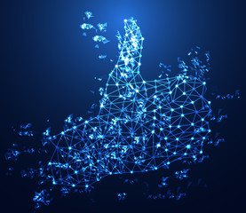 abstract technology concept hand digital link on hi tech background