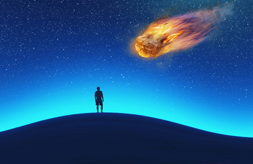 Obraz premium Traveler sitting and looking at the starry sky.