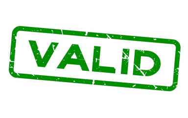 Grunge green valid square rubber seal stamp on white background