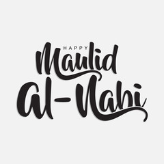 isolated calligraphy of happy Mawlid Al-Nabi with black color